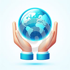 Illustration of hands holding planet earth in a sign of protection. World Earth Day. AI generated