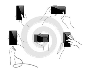 Illustration of hands with mobile phone