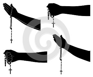 Illustration of hands silhouettes holding rosary