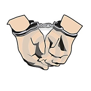 illustration of hands tied with handcuffs, to restrain the hands of caught criminals