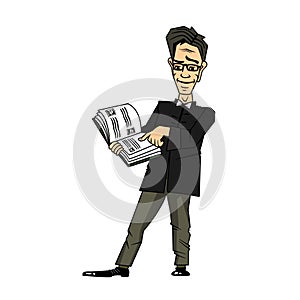 Businessman Cartoon Character reading a book, isolated on a white background photo