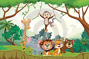 Illustration of happy animal in the jungle