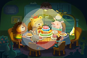 Illustration: Happy Birthday! It is little Bear's Birthday, All his Little Animals Friends Come and Wish him a Happy Birthday! photo