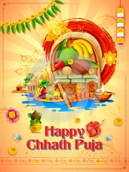 Happy Chhath Puja Holiday background for Sun festival of India photo
