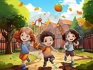Illustration of happy children playing in the school