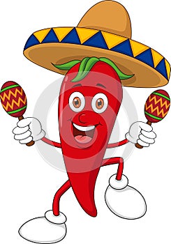 Happy chili pepper dancing with maracas photo