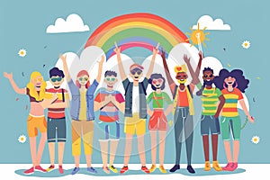 Illustration of happy and diverse lgbt individuals enjoying the warmth of the sunshine photo