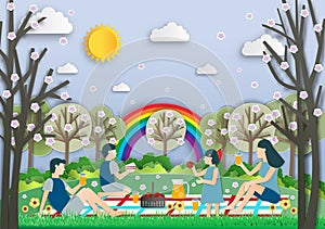 Illustration of happy family on a picnic. family having an outdo