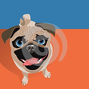 Illustration of a happy funny Pug dog.