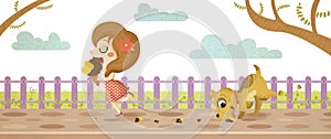 Girl eating icecream with puppy illustration