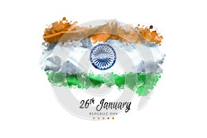 Illustration of Happy Indian Republic day for poster or banner background. flag of India painting by watercolor on canvas