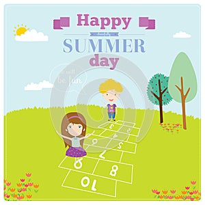 Illustration of happy kids on summer background