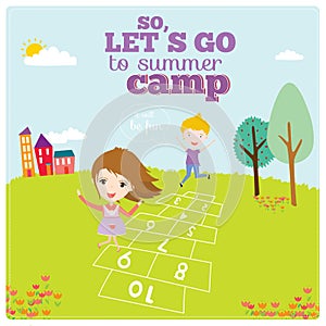 Illustration of happy kids on summer background