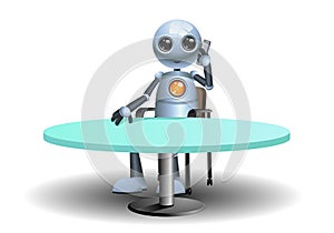illustration of a happy little robot businessman calling business partner
