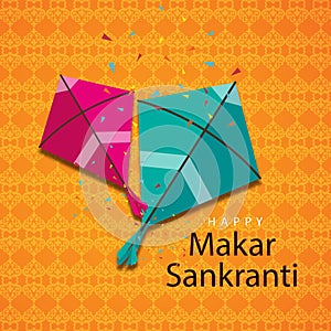 Illustration of Happy Makar Sankranti wallpaper with colorful kite string for festival of India