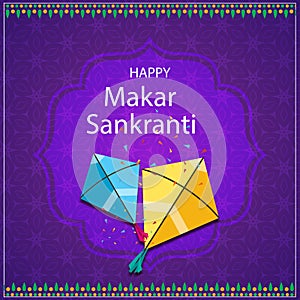 Illustration of Happy Makar Sankranti wallpaper with colorful kite string for festival of India