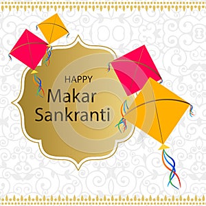 Illustration of Happy Makar Sankranti wallpaper with colorful kite string for festival of India