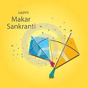 Illustration of Happy Makar Sankranti wallpaper with colorful kite string for festival of India