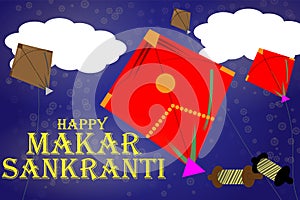 illustration of Happy Makar Sankranti wallpaper with colorful kite string for festival of India