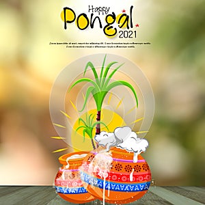 Illustration of Happy Pongal Holiday Harvest Festival of Tamil Nadu South India greeting background photo