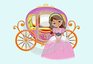 Illustration of happy princess with royal carriage