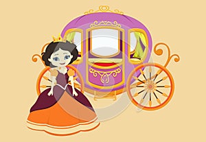 Illustration of happy princess with royal carriage