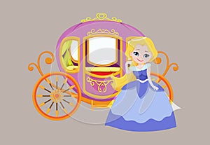 Illustration of happy princess with royal carriage