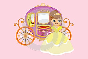 Illustration of happy princess with royal carriage