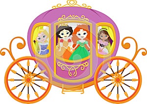 Illustration of happy princess with royal carriage