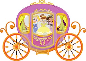 Illustration of happy princess with royal carriage