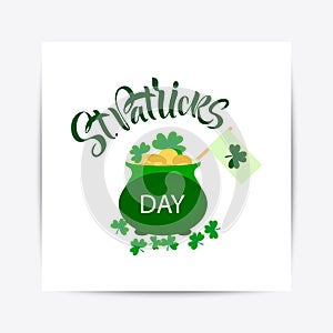 Illustration of Happy Saint Patrick`s Day logotype.