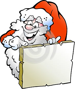 Illustration of an Happy Santa pointing to a sign