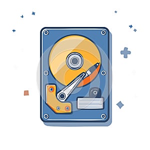 Illustration of a hard disk drive computer component in a flat design