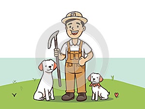 Illustration of Hardworking Farmer Tending to the Field