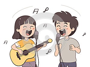 Illustration of Harmonious Duet - Two Friends Singing Together