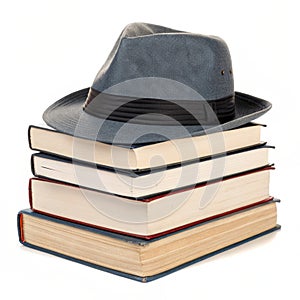 Hat on books illustration isolated on white