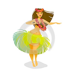 Illustration of a Hawaiian hula dancer woman