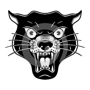 Illustration of head of panthera in old school tattoo style. Design element for poster, card, banner, sign, emblem.