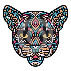 Illustration of head of wild cat on white background. Hand drawn cat for coloring book. Zen-doodle art, tattoo design