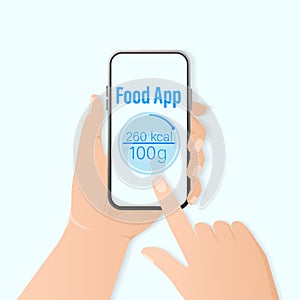 Illustration for healthy lifestyle design. Flat food app count callories for healthy lifestyle design. Vector