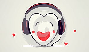 Illustration of a heart with headphones. Romantic sketch of headphones. Listen to music with love. isolated on white background