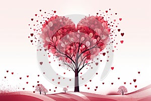 illustration of a heart-shaped tree with hearts around. Spring and love. Generative AI