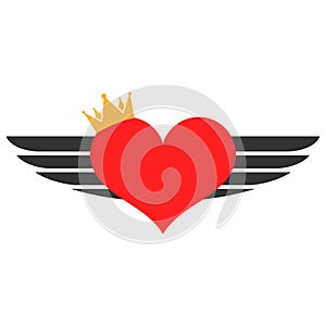 Illustration of a heart with wings and a crown