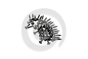 Illustration hedgehog drawing with black screws on white background