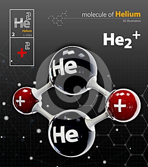 Illustration of Helium Molecule black background