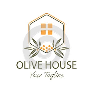 Illustration Hexagon Olive Plant Design House Premium Residential Apartment Building logo design