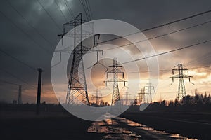 illustration, high voltage power pylons, generative ai