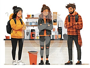 An illustration highlighting the behaviors of a problematic customer in a service setting. photo
