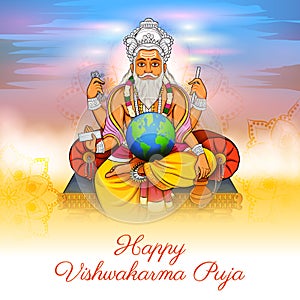 Hindu God Vishwakarma, an architect, and divine engineer of universe building the World photo
