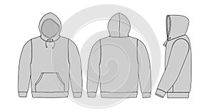 Illustration of hoodie hooded sweatshirt with side view / gray